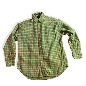 Vintage Arrow Sport Mens Green Flannel Plaid button up Large 16 1/2 90s